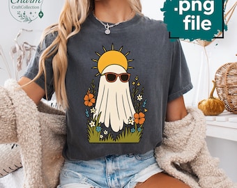 Dziki kwiat duch PNG: Boho Halloween kwiatowy wzór koszulki (pobieranie cyfrowe)