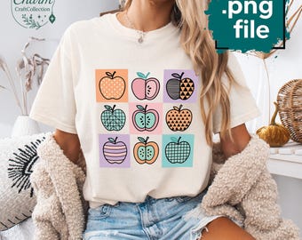 Retro Teacher Apple PNG: Checkered Summer School Design (Digital Download)