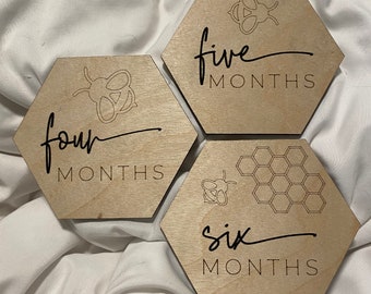 Honeybee Baby Milestone Markers: Engraved Wooden Photo Discs