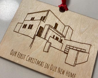 Engraved House Ornament • Custom Line Art Home Drawing • Housewarming Gift