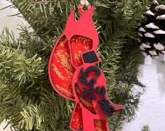 Red and Gold Fabric Cardinal Ornament: Black Accents