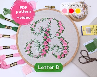 Monogram 'B' Embroidery PDF Pattern – Initial Embroidered for Handmade Gift, hand embroidery letters, alphabet gift, embroidery design fonts