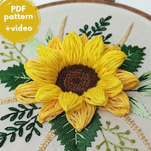 SUNFLOWER Embroidery PDF Pattern, hand embroidery sunflowers decor, digital file, fall embroidery design, autumn gift, embroidery flowers