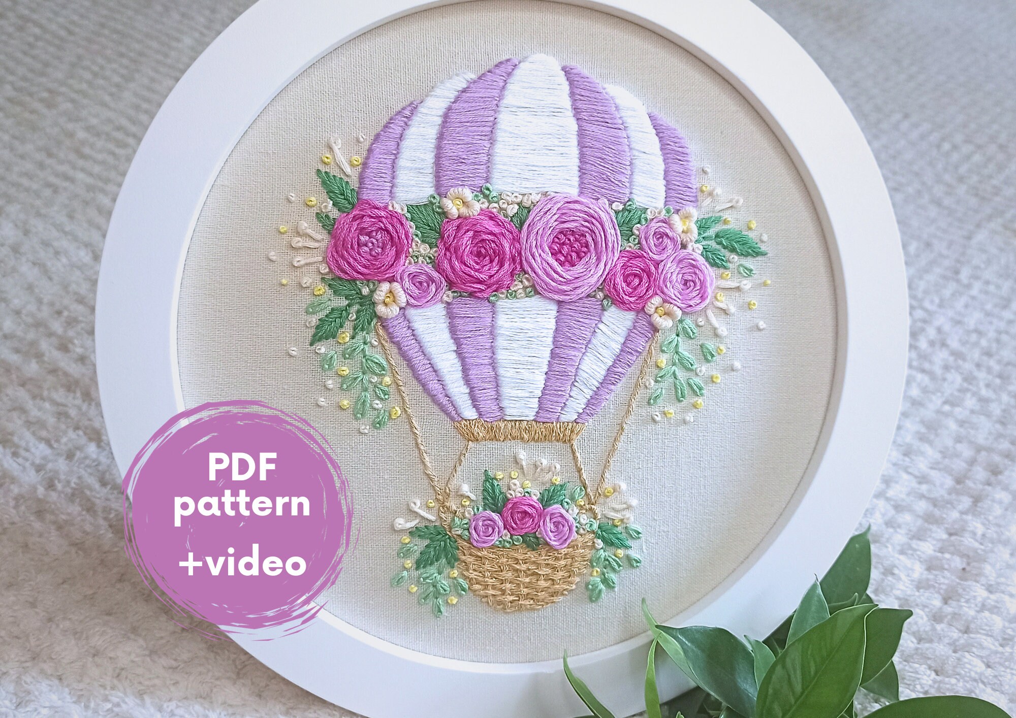 Embroidery Pdf-pattern Flower Balloon, Tutorial Instruction Hand ...