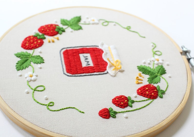 Patrón de bordado en PDF: Mermelada de fresa - Bordado veraniego para principiantes, diseño de cocina, archivos de bordado a mano sencillos, bayas, frutas, comida imagen 4