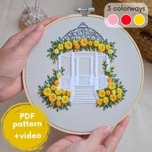 Embroidery rose gazebo PDF pattern - design for 3D hand embroidery, flower embroidery, floral embroidery, embroidery roses modern embroidery