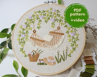 Patrón de bordado en PDF "Hamaca" - diseños de bordado a mano, estilo bohemio, archivo digital fácil para principiantes, verano, patrones de bordado modernos