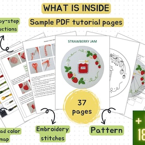 Patrón de bordado en PDF: Mermelada de fresa - Bordado veraniego para principiantes, diseño de cocina, archivos de bordado a mano sencillos, bayas, frutas, comida imagen 2