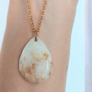 Mother's Day Necklace, Resin Gold White Accent Marble Imitation, Gift for Mom or Anniversary