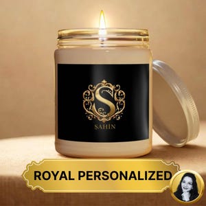 Candela personalizzata Royal / Nome della famiglia, Emblema della famiglia / Serie My Inner Royalty Candela Royal Black Gold Candela regalo Royal Gold personalizzata per matrimonio