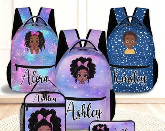 Personalized Afro Girl Backpack Set, Custom Back to School Gifts