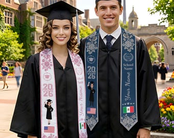 Custom Graduation Stole, Personalized Name School Logo Sash, Class of 2026 Grad Gift
