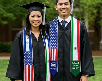 Custom 1/2/3/4 Mixed Country Flag Graduation Stole, Personalized Graduate Sash for Friends, Class of 2026 Grad Gifts for Student