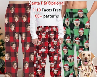 Pijama de forro polar coral personalizado, pijama navideño para hombre y mujer, pijama con cara de perro, pantalón de pijama con cara personalizada, bandana para perro.