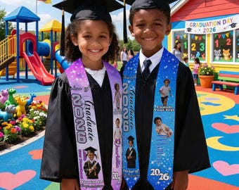 Custom Kids Graduation Stole, Personalized Photo Sash, Class of 2026 Gifts Preschool Kindergarten 2039