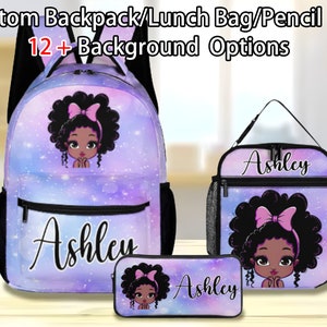 Custom Backpack, Afro Girl Backpack, Personalized Pencil Box Lunch Bag,Back to School Gifts, Backpack With Name, Gifts for Boys