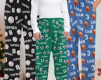 Personalized Sports Ball Pajama Pants, Custom Name, Team Gift
