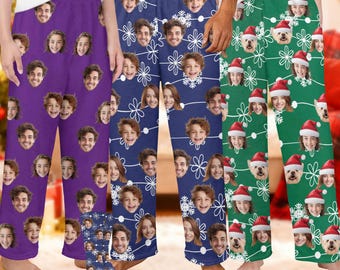 Custom Face Flannel Pajama Pants, Personalized Photo PJs, Xmas Gift