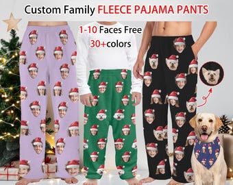 Custom Face Fleece Pajama Pants, Personalized Christmas Family PJs