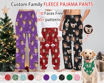 Custom Fleece Face Pajama Pants, Custom Dog Cat Pet Partrait Pajama Pants,Personalized Family Face Pajama Bottom,Gifts for Dog Mom Dog Dad
