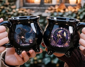 Personalized Witch Cauldron Mug, Custom Spooky Witches Brew Coffee Mug, 12oz Witchy Cup,Halloween Gift for Her