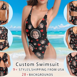 Personalized Face Swimsuit, Custom Face Bikini For Women, Bachelorette Party, Custom Bathing Suit, Custom Photo Swimwear Bikini for Wife Mom