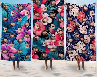 Personalized Hawaiian Beach Towel, Custom Face Photo Towel