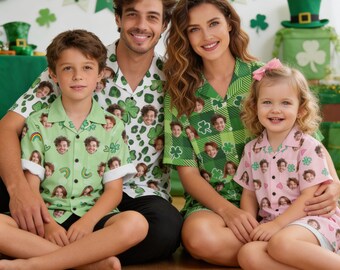 St. Patrick's Day Custom Face Hawaiian Shirts - Family Matching Set