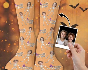 Personalized Halloween Photo Socks: Custom Face Socks, Spooky Party Gift