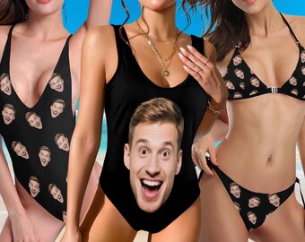 Personalized Face Swimsuit: Custom Photo Bikini, Bachelorette Party Swimwear