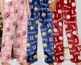 Personalized Flannel Sports Pajama Pants - Custom Name & Number