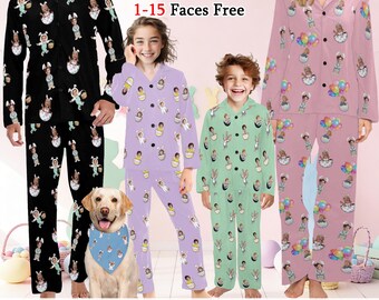 Custom Face Easter Pajama Set, Bunny Family Sleepwear, Personalized Spring Gift