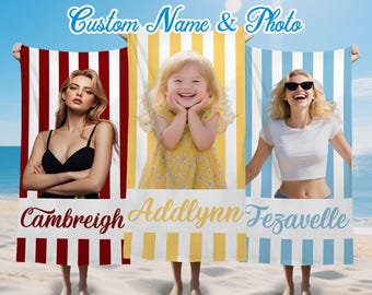 Custom Striped Beach Towel: Personalized Photo, Name, or Logo