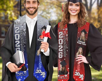 Custom Graduation Stole, Personalized Photo Sash, Class of 2026