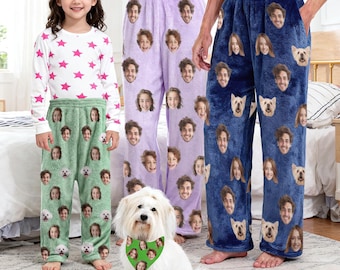 Custom Face Fleece Pajama Pants, Personalized Photo PJs