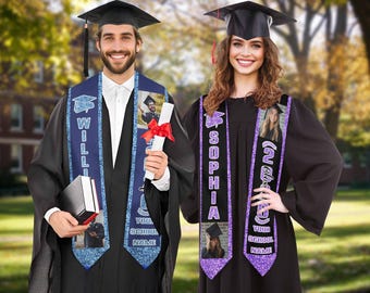 Custom Class of 2026 Gift Graduation Stole, Personalized Grad Sash with Photos