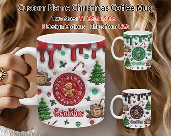 Personalized Christmas Coffee Mug, 3D Design, Xmas Gift