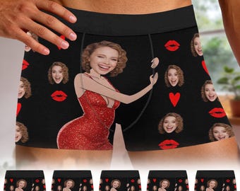 Personalized Different Face Boxer Briefs, Custom Photo Underwear, Valentine's Day Gift