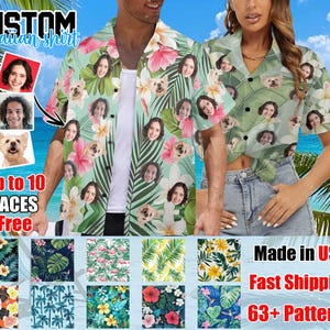 Custom Hawaiian Shirt with Face/Photos, Personalized Hawaiian Shirt for Men, Tropical Hawaiian Shirt, Custom Shirt Logo, Father&#39;s Day Gift