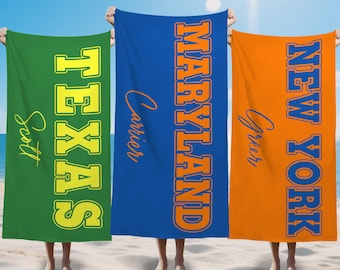 Custom College Team Beach Towel, Personalized Graduation Gift