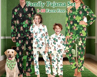 Custom St. Patrick's Day Family Pajamas, Personalized Photo Shamrock PJs