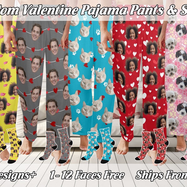 Personalized Face Pajamas, Valentine Gift, Custom Picture Pajamas Bottoms, Custom Couple Sleep Pants, Photo Pajamas Pants Gifts For Her Him