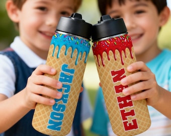 Personalized Baseball Water Bottle: Insulated Stainless Steel, Ice Cream Drip Design