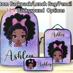 Custom School Backpack, Afro Girls Backpack, Personalized Pencil Box Lunch Bag,Back to School Gifts, Backpack With Name, Gifts for Boys