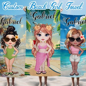 Custom Summer Beach Towel,Personalized Beach Girl Beach Towel ,Custom Name Towel for Women, Beach Trip Summer Vacation Gift,Bridesmaid Gifts