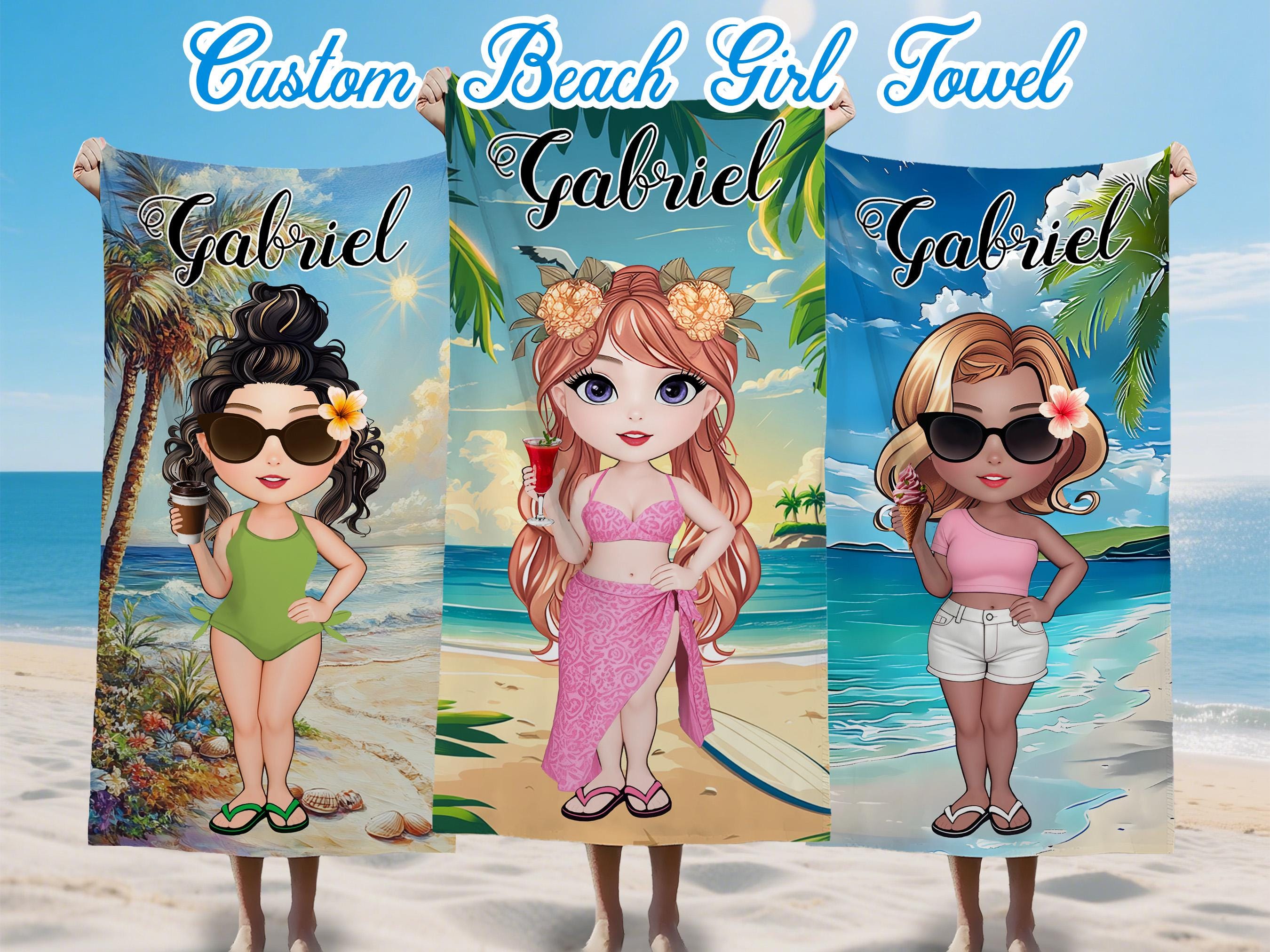 Custom Summer Beach Towel,Personalized Beach Girl Beach Towel ,Custom Name Towel for Women, Beach Trip Summer Vacation Gift,Bridesmaid Gifts