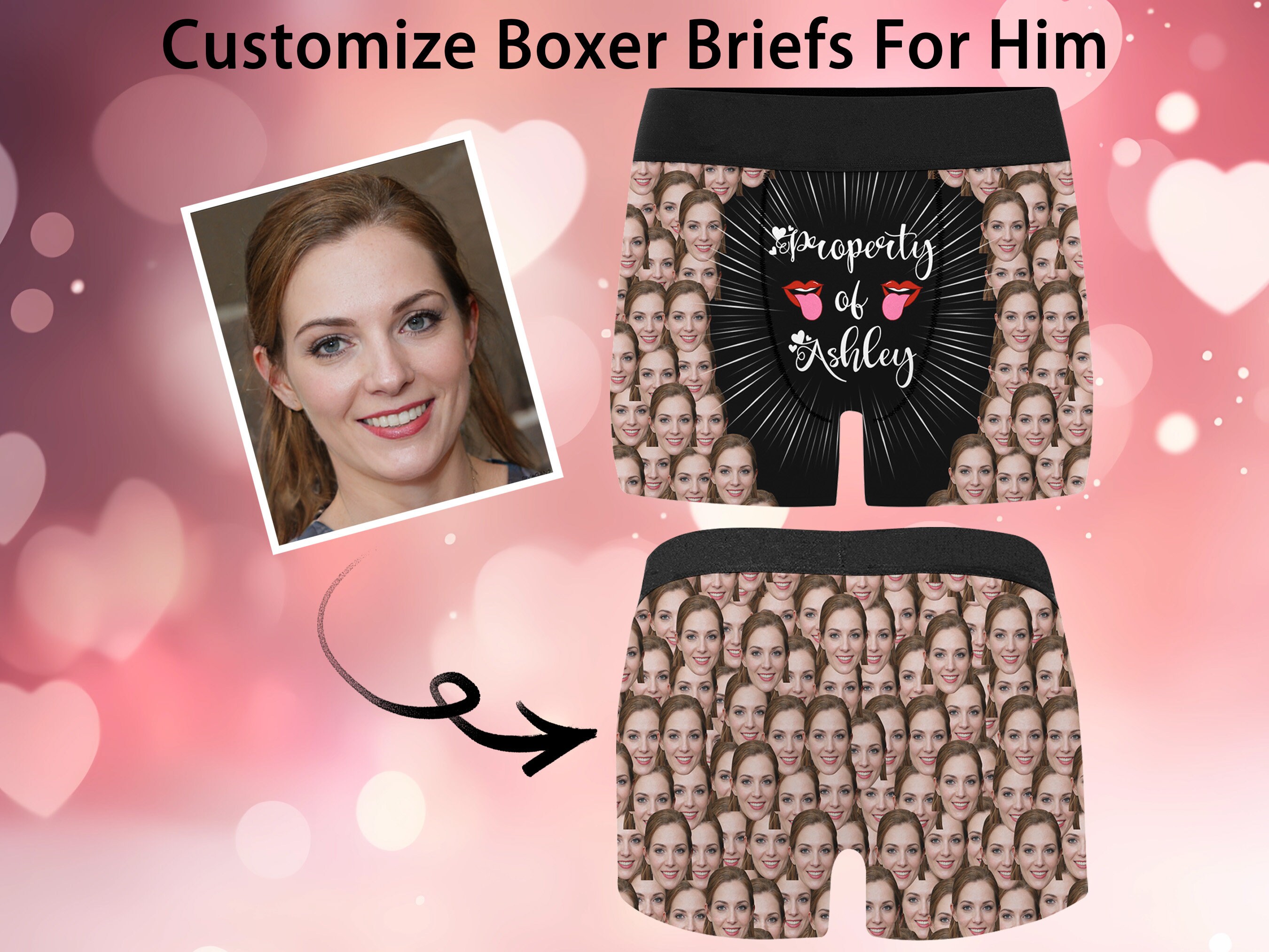 Custom Briefs Personalized Face Boxer Briefs, Custom Photo Underwear, Valentine's Day ...