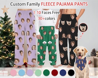 Custom Fleece Pajama Pants for Men Women,Personalized Family Pajama Pants,Custom Face Pj Pants,Photo Pajama,Dog Pajama Xmas Pajamas Pants