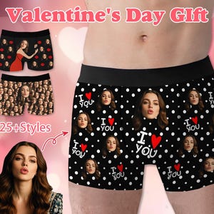 Custom Face Underwear with Name for Valentine, Personalized Photo Underwear, Faces Picture on Boxers, Photo Briefs for Men/Boyfriend/Husband