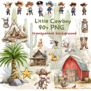 Cowboy Clipart Watercolor Western Clipart Wild West PNG Baby Animal Clipart Cute Cowboy PNG Nursery Clipart Baby Shower PNG | Commercial Use